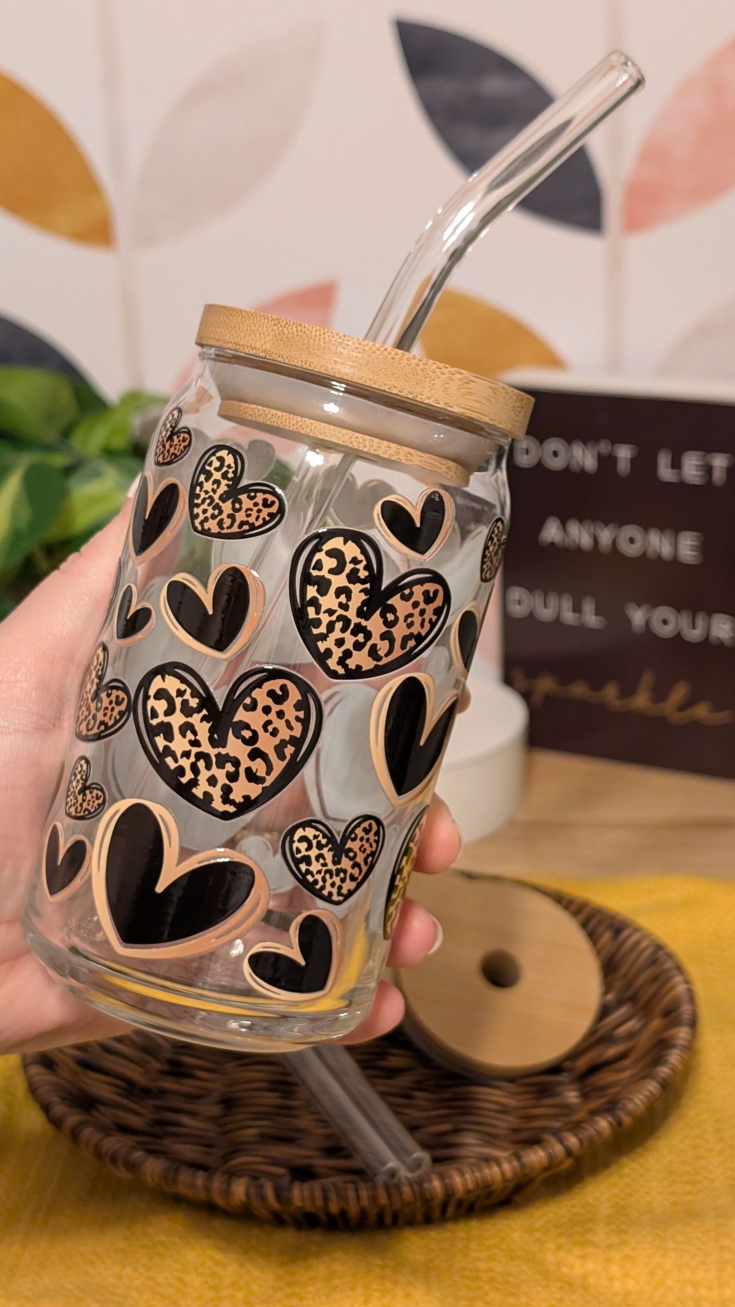 Black & Leopard Hearts 16oz Libbey